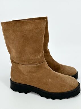 Aerosoles Womens Camel Tan Mid-Calf Slouch Pull-On Boots Black Lug Sole